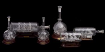 A collection of six Lichfield Glass sculptures of ships.