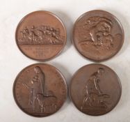 A collection of Art Union Medallions all with Spink Envelopes, Bronze, 'Stothard', 'John Gibson',