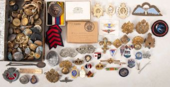 A collection of mainly military related buttons and badges.