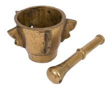 An 18th century continental solid brass pestle and mortar,