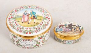 Two Halcyon Days enamel music boxes. Comprising Strawberry Fair no.