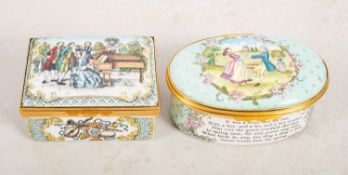 Two Halcyon Days enamel music boxes. Comprising As You Like It (D) no. 68 of 250 and The Tempest no.