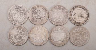 A group of half crowns, 1817, 1896,89,17,16,18,86 and 1818.