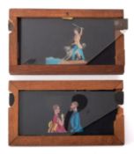 Two double slip magic lantern slides.