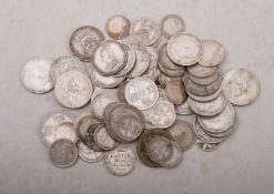 A group of coinage, including 1758 and 1836 shillings,