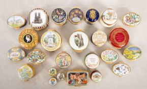 A mixed collection of Halcyon Days enamel boxes.