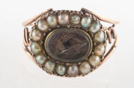A Georgian pearl and hairwork mourning r