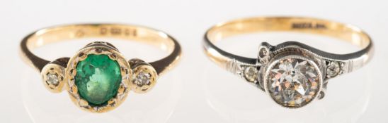 A group of two rings, including a 9ct go