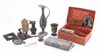 Five items of pewter, together with a pa