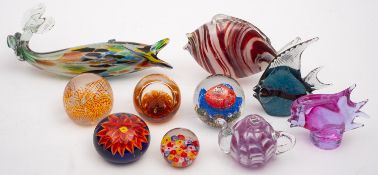 Four Murano style glass fish. In various
