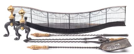 A set of three steel and brass mounted fire tools in 18th century style,