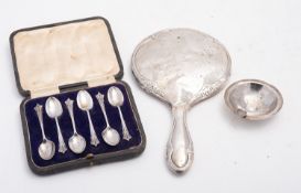 A mixed group of silver including; a cas