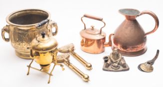 A group of copper and brass items includ