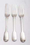 A set of three Fiddle pattern table fork