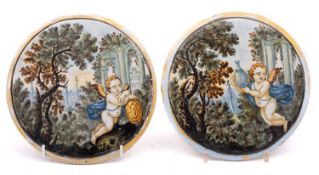 A pair of Castelli maiolica roundels,