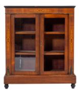 A Victorian walnut and marquetry pier cabinet, late 19th Century; the top with ebonised edges,