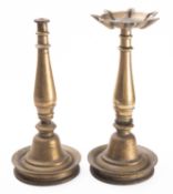 A mixed lot including a pair of 18th century Indian oil lamps [damaged], an Indian brass box ,