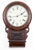 A late-Victorian American walnut drop-dial wall clock the round white painted dial having black