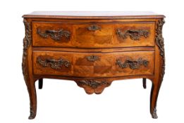 A Portuguese kingwood, marquetry and gilt bronze mounted serpentine front commode,