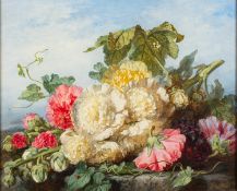 Martha Darlay Mutrie (British, 1824-1885) - Still life of flowers and pumpkin leaves,
