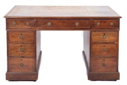 A 19th Century mahogany partners pedestal desk, the top with a reeded edge,