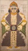 A Jain gouache on fabric of the Cosmic man, Lokapurusa,