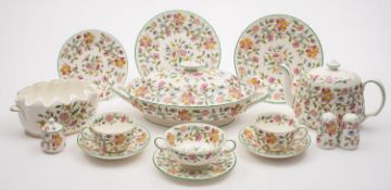 A Minton Haddon Hall pattern dinner service comprising of six 20cm plates, twelve 16.