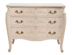 A painted wood serpentine fronted commode in mid 18th Century taste,
