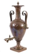 A Regency copper and brass mounted hot water urn or samovar,