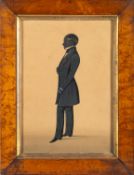 British School, 19th Century - Three reverse-glass full-length silhouettes,