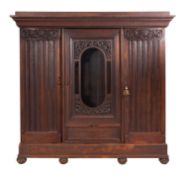 A Continental oak and glazed wardrobe, probably Low Countries,