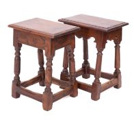 Two similar yewwood joint stools, in 17th Century style,
