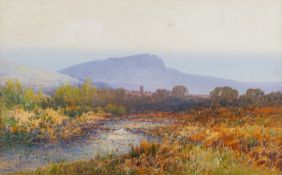 Frederick John Widgery (British, 1861-1942) - Scene in Dartmoor with a stream in the foreground,