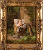 Ernst Hader (German, 1866-1911) - Her Favourite Pet - Oil on canvas - 40.5 x 31.
