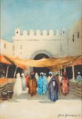 Hans Jacob Hansen RSW (British, 1853-1947) - Market scene in Tangier - Watercolour - 26 x 18cm - 45.