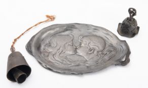 A pewter platter in Art Nouveau style, circa 1900; of oval form,