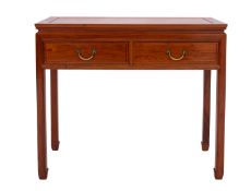 A Chinese stained hardwood side table, second half 20th Century; the cleated top with moulded edges,