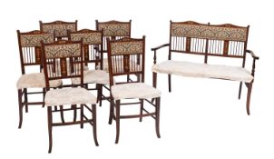 An Edwardian salon suite of mahogany and marquetry seat furniture,