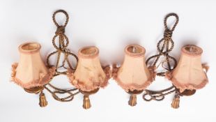 A pair of gilt metal twin light wall appliques,