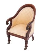 A George VI mahogany and upholstered apprenticeman's or child's tub bergere chair,