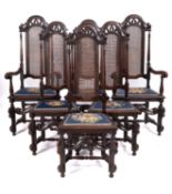 A set of six oak and canework dining chairs in Jacobean style,