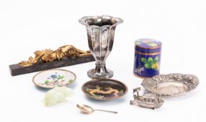 A mixed lot of Oriental and other works of art comprising two small cloisonne dishes,