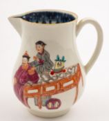 A First Period Worcester sparrow beak jug painted in the 'Conjurer' pattern with two figures at a