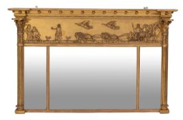 A George IV giltwood and composition tripartite overmantle mirror,