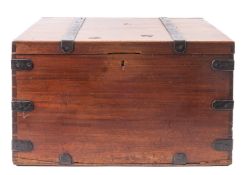 An iron bound mahogany coffer, early 19th century; of rectangular form,