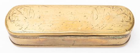 A Dutch brass tobacco box,