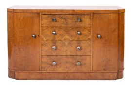 A walnut breakfront sideboard in Art Deco style,