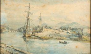 Charles William Adderton (British, 1866-1944) - Scene in a harbour - Watercolour - 34 x 56.