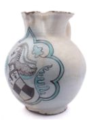 A massive Umbrian maiolica armorial jug, probably Orvieto, of globular form with pinched spout,