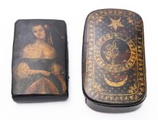 A painted papier-mâché snuff box, probably by Stobwasser of Braunschweig
